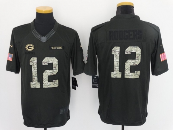 Green Bay Packers #12 black salute to service jersey