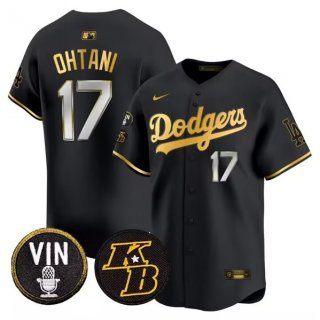 Los Angeles Dodgers #17 Shohei Ohtani Black Gold Vin & Kobe Patch Cool Base Stitched