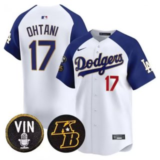 Los Angeles Dodgers #17 Shohei Ohtani White Vin & Kobe Patch Cool Base Stitched