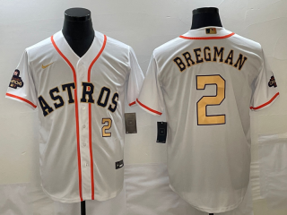 Men's Houston Astros #2 Alex Bregman White 2023 Gold Collection With World Serise 2