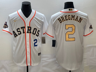 Men's Houston Astros #2 Alex Bregman White 2023 Gold Collection With World Serise 3