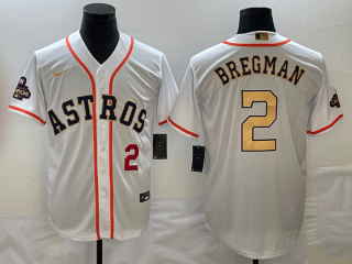Men's Houston Astros #2 Alex Bregman White 2023 Gold Collection With World Serise 4