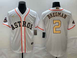 Men's Houston Astros #2 Alex Bregman White 2023 Gold Collection With World Serise