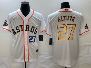 Men's Houston Astros #27 Jose Altuve White 2023 Gold Collection With World Serise 3