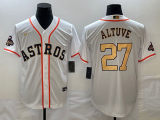 Men's Houston Astros #27 Jose Altuve White 2023 Gold Collection With World Serise