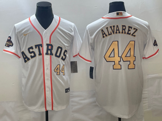 Men's Houston Astros #44 Yordan Alvarez White 2023 Gold Collection With World Serise 2