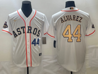 Men's Houston Astros #44 Yordan Alvarez White 2023 Gold Collection With World Serise 3