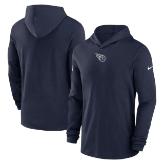 Tennessee Titans Navy Sideline Performance Long Sleeve Hoodie T-Shirt