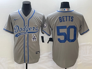 Men's Los Angeles Dodgers #50 Mookie Betts Gray With Patch Cool Base Stitched Baseball