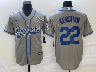 Men's Los Angeles Dodgers #22 Clayton Kershaw Gray Cool Base Stitched Baseball Jersey