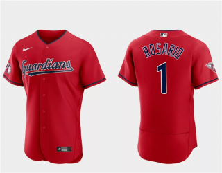 Men's Cleveland Guardians #1 Amed Rosario Red Flex Base Stitched Jersey
