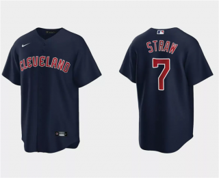 Men's Cleveland Guardians #7 Myles Straw Navy Cool Base Stitched Jersey