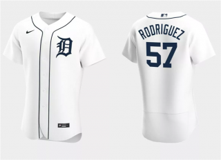 Men's Detroit Tigers #57 Eduardo Rodriguez White Flex Base Stitched Jersey