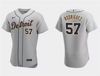 Men's Detroit Tigers #57 Eduardo Rodriguez Grey Flex Base Stitched Jersey