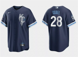 Men's Kansas City Royals #28 Kyle Isbel Navy City Connect Cool Base Stitched Baseball