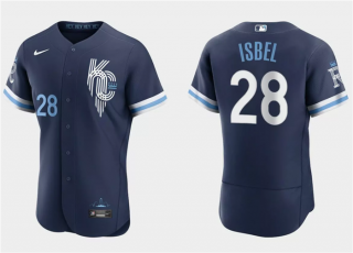 Men's Kansas City Royals #28 Kyle Isbel Navy City Connect Flex Base Stitched MLB Jersey