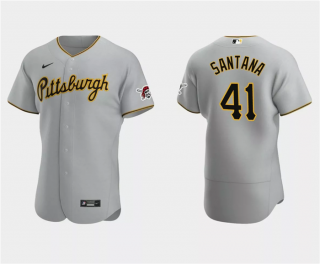 Men's Pittsburgh Pirates #41 Carlos Santana Grey Flex Base Stitched Baseball Jersey
