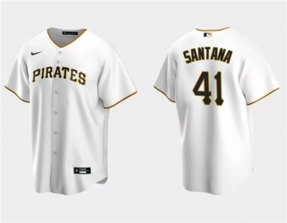 Men's Pittsburgh Pirates #41 Carlos Santana White Cool Base Stitched Baseball Jersey