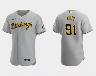 Men's Pittsburgh Pirates #91 Ji Man Choi Grey Flex Base Stitched Baseball Jersey