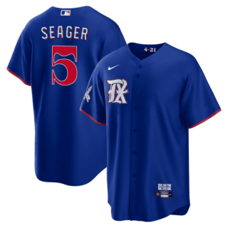 Men's Texas Rangers #5 Corey Seager Royal 2023 City Connect Stitched Baseball Jersey