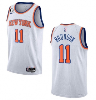 New Yok Knicks #11 Jalen Brunson White With NO.6 Patch Stitched Basketball Jersey