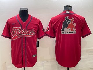Houston Texans Red Team Big Logo With Patch Cool Base Stitched Baseball Jersey