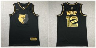 Grizzlies-12-Ja-Morant-Black-Gold-Nike-Swingman-Jersey