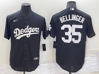 Men's Los Angeles Dodgers #35 Cody Bellinger Black Cool Base Stitched Jersey