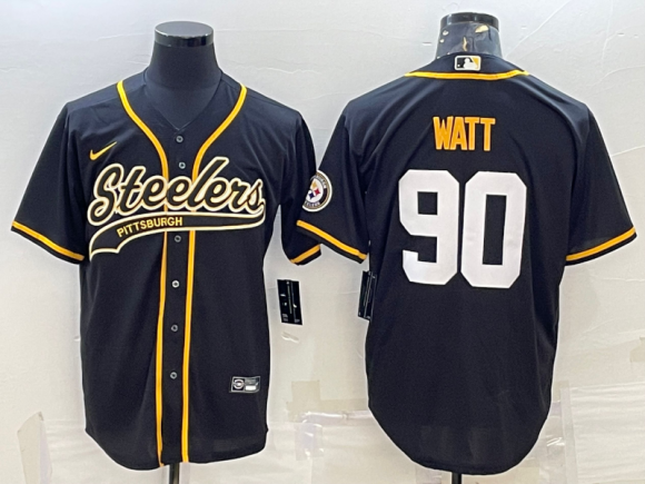 Pittsburgh Steelers #90 T.J. Watt Black With Patch Cool Base Stitched Baseball