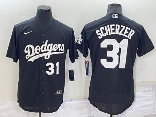 Men's Los Angeles Dodgers #31 Max Scherzer Black Cool Base Stitched Baseball Jersey