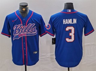 Buffalo Bills #3 Damar Hamlin Blue With Patch Cool Base Stitched Baseball Jersey