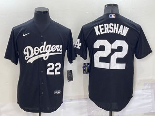 Men's Los Angeles Dodgers #22 Clayton Kershaw Black Cool Base Stitched Baseball Jersey