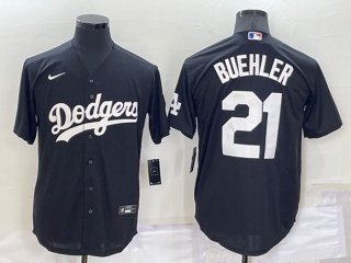 Men's Los Angeles Dodgers #21 Walker Buehler Black Cool Base Stitched Baseball Jersey