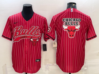 Chicago Bulls Red Team Big Logo Cool Base Stitched Baseball Jersey