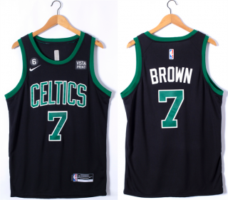 Boston Celtics #7 Jaylen Brown Black No.6 Patch Stitched Basketball Jersey