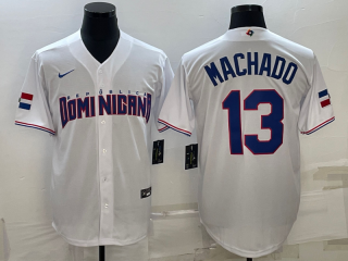 Men's Dominican Republic Baseball #13 Manny Machado 2023 White World Baseball