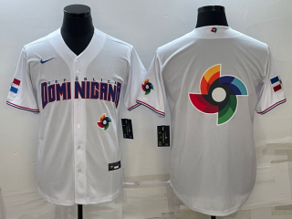Men's Dominican Republic Baseball 2023 White World Baseball Big Logo With Patch 2