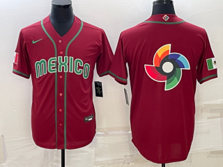 Men's Mexico Baseball 2023 Red World Baseball Big Logo Classic Replica Stitched Jersey
