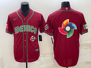Men's Mexico Baseball 2023 Red World Baseball Big Logo With Patch Classic Replica Stitched 3