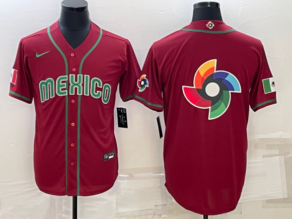 Men's Mexico Baseball 2023 Red World Baseball Big Logo With Patch Classic Replica Stitched