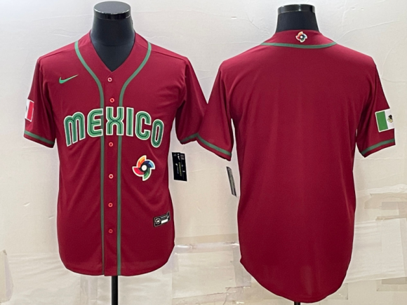 Men's Mexico Baseball Blank 2023 Red World Baseball Classic Replica Stitched Jersey