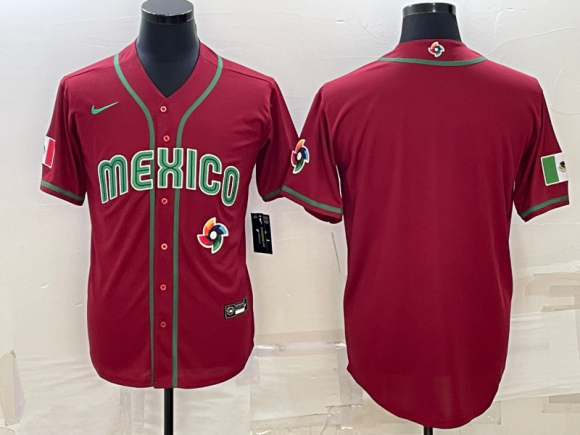 Men's Mexico Baseball Blank 2023 Red World Baseball With Patch Classic Replica Stitched 2