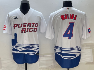 Men's Puerto Rico Baseball #4 Carlos Correa 2023 White World Baseball Classic Replica Stitched