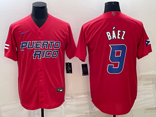 Men's Puerto Rico Baseball #9 Javier Báez 2023 Red World Baseball Classic Replica Stitched
