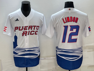 Men's Puerto Rico Baseball #12 Francisco Lindor 2023 White World Baseball Classic Replica