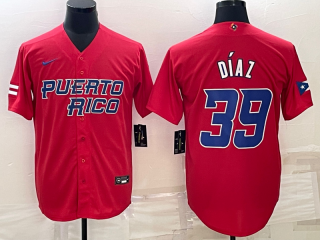 Men's Puerto Rico Baseball #39 Edwin Díaz 2023 Red World Baseball Classic Replica Stitched