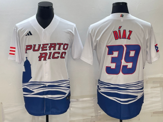 Men's Puerto Rico Baseball #39 Edwin Díaz 2023 White World Baseball Classic Replica Stitched