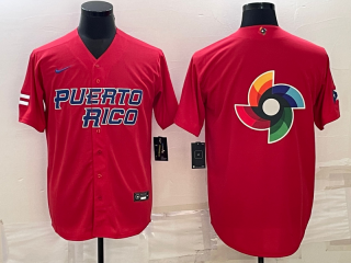 Men's Puerto Rico Baseball 2023 Red World Baseball Big Logo Classic Replica Stitched Jersey 3