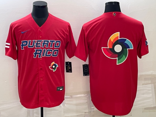 Men's Puerto Rico Baseball 2023 Red World Baseball Big Logo Classic Replica Stitched Jersey