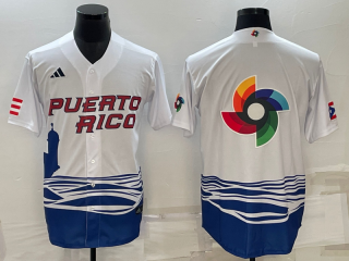 Men's Puerto Rico Baseball 2023 White World Baseball Big Logo With Patch Classic Replica 2